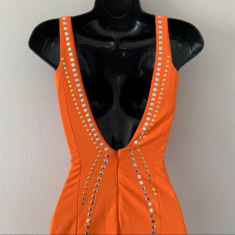 Bebe Orange Open Back Studded Tank Mini Dress - Picture 9 of 14